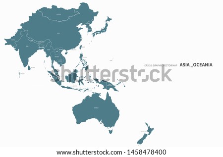 vector countries map of oceania and asia. asia map. oceania map. pacific countries. Royalty-Free Stock Photo #1458478400