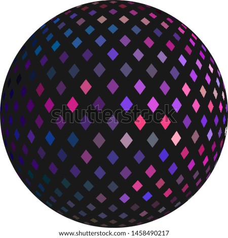 Purple pink lilac dark mosaic 3d globe object. Festive simbol isolated. Disco ball shimmer. 