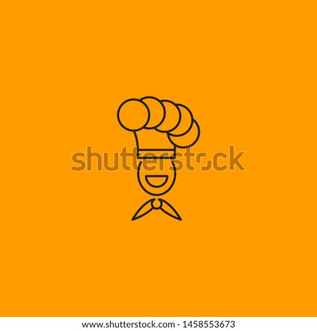 Line сook icon isolated, hat and face of chef, graphic element of menu for cafe, restaurant. Vector illustration