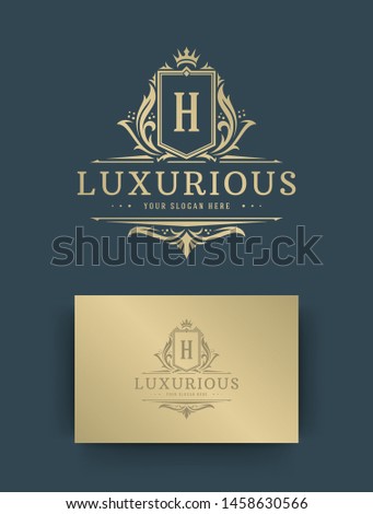 Luxury logo monogram crest template design vector illustration. Royal crest vintage ornate vignettes ornaments.