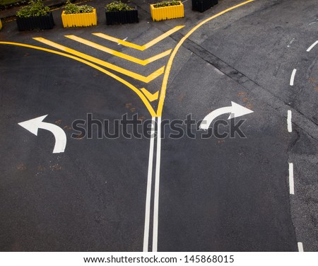 Turn left and right turn driving of traffic signs Royalty-Free Stock Photo #145868015