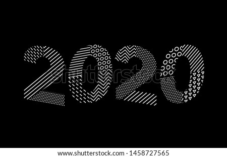 2020 Happy New Year. Greeting card with inscription 2020 for your layout Flyers and Greetings Card or Christmas themed invitations. Vector Illustration.
