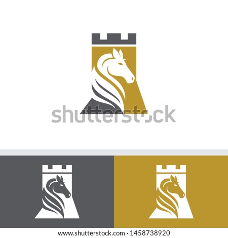 Golden horse Design Concept Illustration Vector Template with a castle. Suitable for Creative Industries, Sports, Entertainment, Education, Shops and other related businesses
