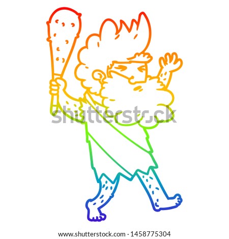 rainbow gradient line drawing of a cartoon cave man
