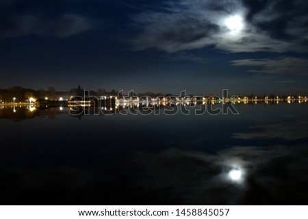 Full moon at Palic lake in Vojvodina, Serbia