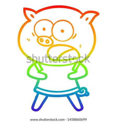 rainbow gradient line drawing of a cartoon pig shouting