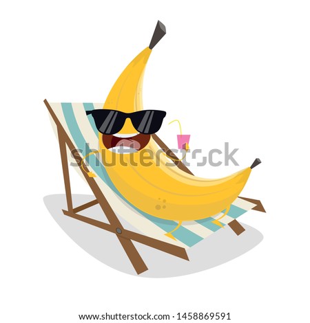 funny cartoon banana relaxing on sunbed