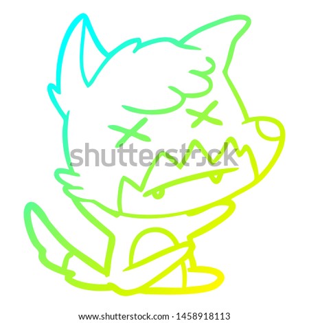 cold gradient line drawing of a cartoon cross eyed fox