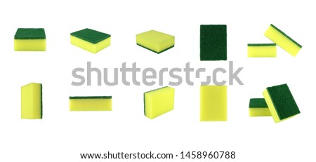 isolated sponge collection in many size on white background Royalty-Free Stock Photo #1458960788