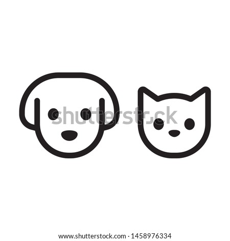 Cat and dog head line icon. Simple pet face pictogram, black and white linear drawing. Vector illustration set. Royalty-Free Stock Photo #1458976334