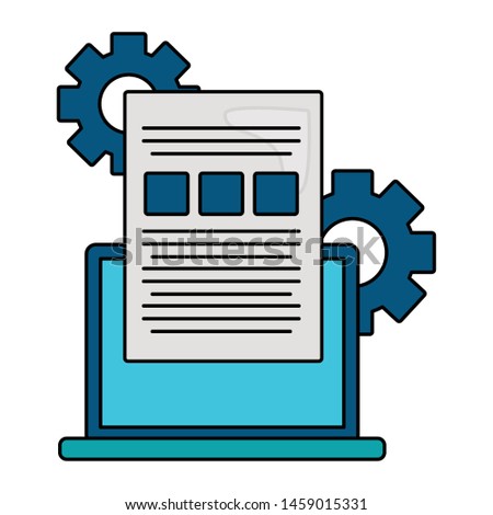 business laptop report document gears vector illustration