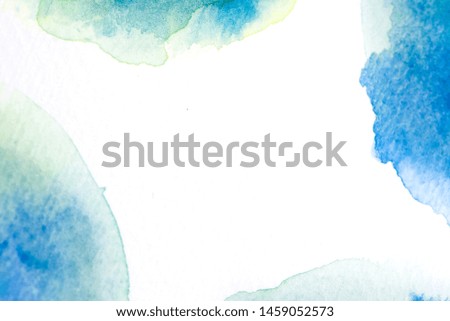 Artwork. Close up of blue watercolor painting art background, Abstract watercolor painting art. Hand drawing in color green on cool toned. Watercolor texture for card or creative banner design. yellow