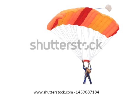 Parachute orange color isolated on white background. This has clipping path. Royalty-Free Stock Photo #1459087184