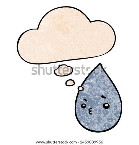 cartoon cute raindrop with thought bubble in grunge texture style