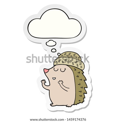 cartoon hedgehog wearing hat with thought bubble as a printed sticker