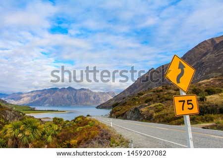 Beautiful scenery with mountains and a lake near Wanaka, New Zealand