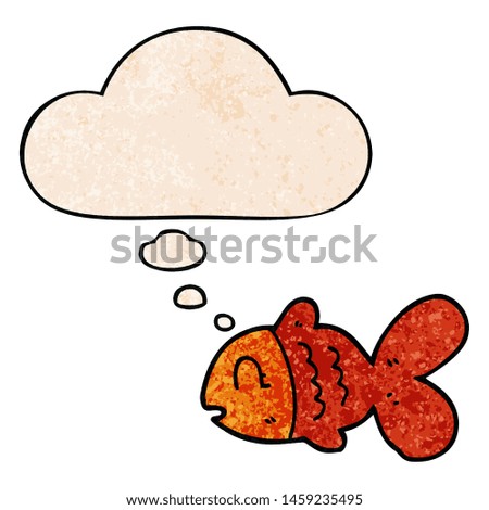 cartoon fish with thought bubble in grunge texture style