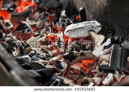 hot close up charcoal in barbecue