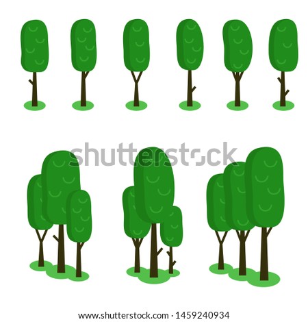 Cartoon trees collection. 
Different types of vector trees for games, backgrounds, design. Clipart.