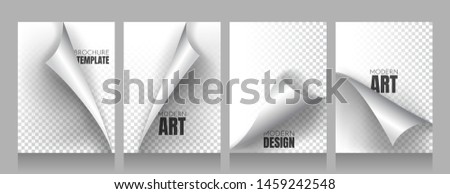 Set of A4 format sheets with curved corners. Vector illustration. Templates with shadows. Foil. Glossy business paper. Eps 10. Layout for use in design Royalty-Free Stock Photo #1459242548