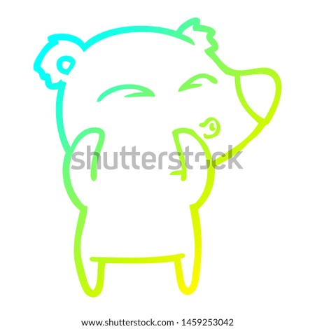 cold gradient line drawing of a cartoon whistling bear