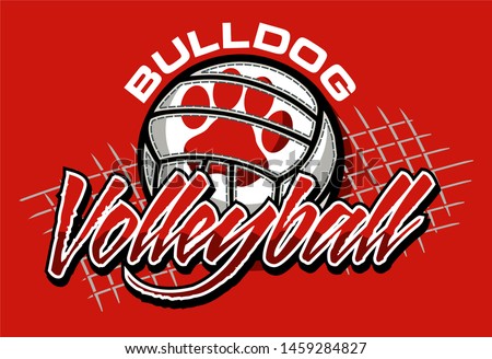 bulldog volleyball team design with ball and net for school, college or league