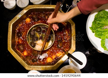 Ma la Hot Pot or Sichuan Spicy Hot Pot , the traditional Chinese numbing and spicy recipe (Chengdu, Sichuan Province, China)