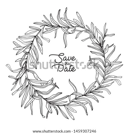 Vector hand drawn laurel wreath isolated on white. Vintage rustic decorative round frame of leaves and branches. Perfect for wedding stationery, invitation, greeting card, quote, social media, poster