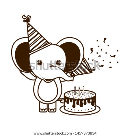 silhouette of elephant with party hat on white background