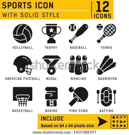 Sport icons for all projects on isolated white background. Sports vector icon with solid style. Easy to change color or size. Icon neatly designed on pixel perfect 64X64 size grid. Pixel perfect
