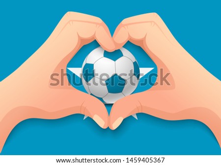 Somalia flag and hand heart shape. National football background. Soccer ball with flag of Somalia vector illustration