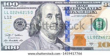 100 dollar bill close up isolated Royalty-Free Stock Photo #1459417766