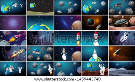 Large set of various space scenes illustration
