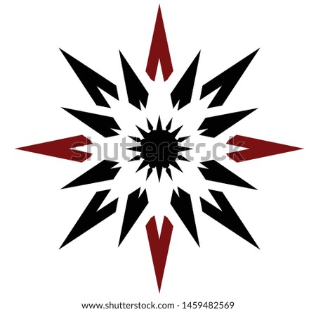 Abstract red and black vector 16 pointed chaos sun star symbol icon sign logo
