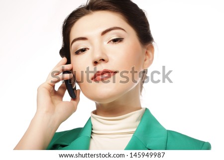 Portrait of smiling business woman phone talking