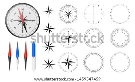 Navigational compass with set of additional dial faces, wind roses and directional needles