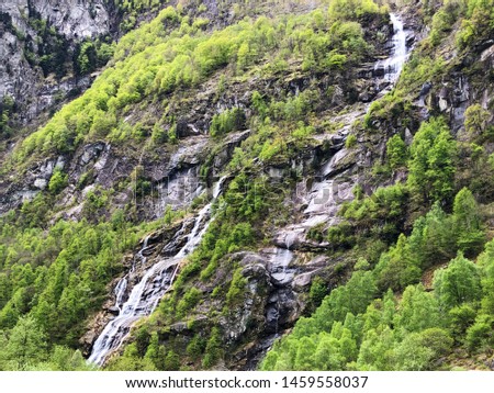Waterfall on the creek Ri di Cranzünasc or Cranzunasc (The Bavona Valley or Valle Bavona, Val Bavona or Das Bavonatal), Cavergno - Canton of Ticino, Switzerland