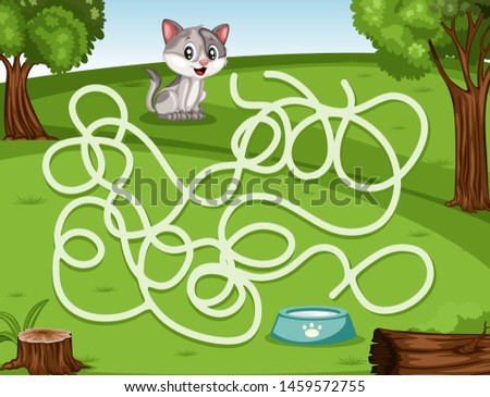 Maze Game Help the Little Cat to Rich the Milk. Vector Illustration Activity Game for Kids. Labyrinth Vector Cartoon Game with Animals