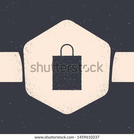 Grunge Paper shopping bag icon isolated on grey background. Package sign. Monochrome vintage drawing. Vector Illustration