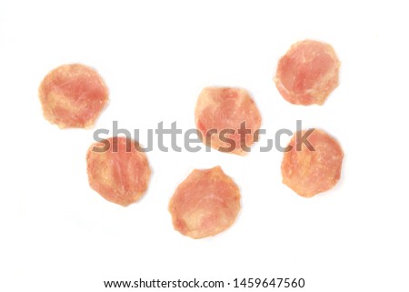 Dried pork chips on a white background