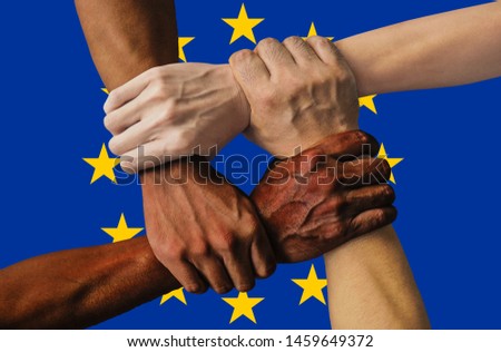Flag of Europe, intergration of a multicultural group of young people