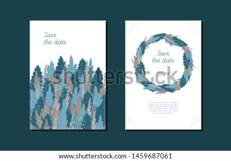 Botanical forest with wild leaves concept. Vector layout decorative greeting card or invitation design background with place for text. Hand drawn illustration