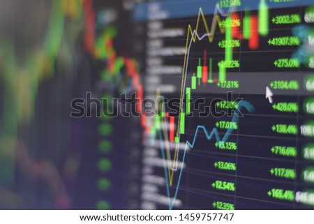 Green Stock market graph chart with indicator investment trading stock exchange trading market monitor screen positive acceleration graph