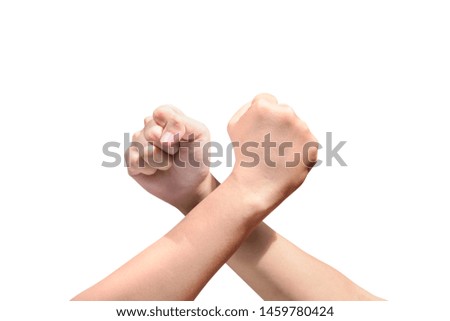 People arm-wrestling isolated over white background
