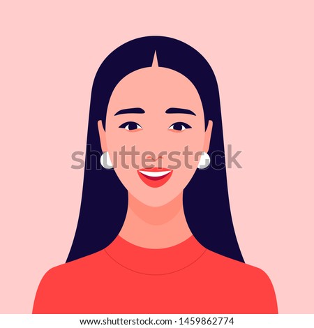 The face of a happy girl. Avatar of a laughing young woman. Portrait. Vector flat illustration