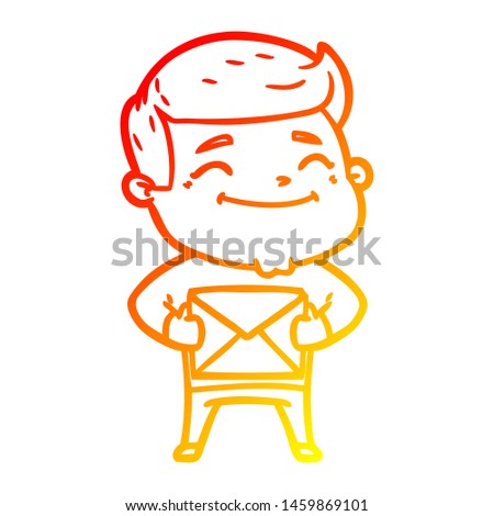 warm gradient line drawing of a happy cartoon man with parcel