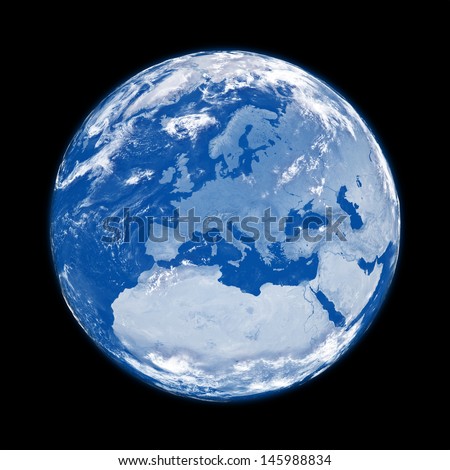 Europe on blue planet Earth isolated on black background. Elements of this image furnished by NASA.