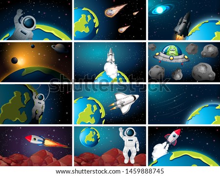 Huge space scene set illustration