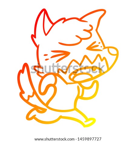 warm gradient line drawing of a angry cartoon fox running