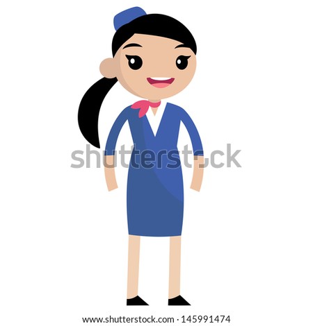 Cute smiling stewardess wearing blue uniform
